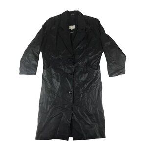 Petite Sophisticate Womens Black Leather Pockets Button Up Trench‎ Coat Size S